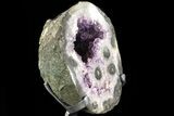 Amethyst Geode With Calcite & Polished Face - Metal Stand #83728-3